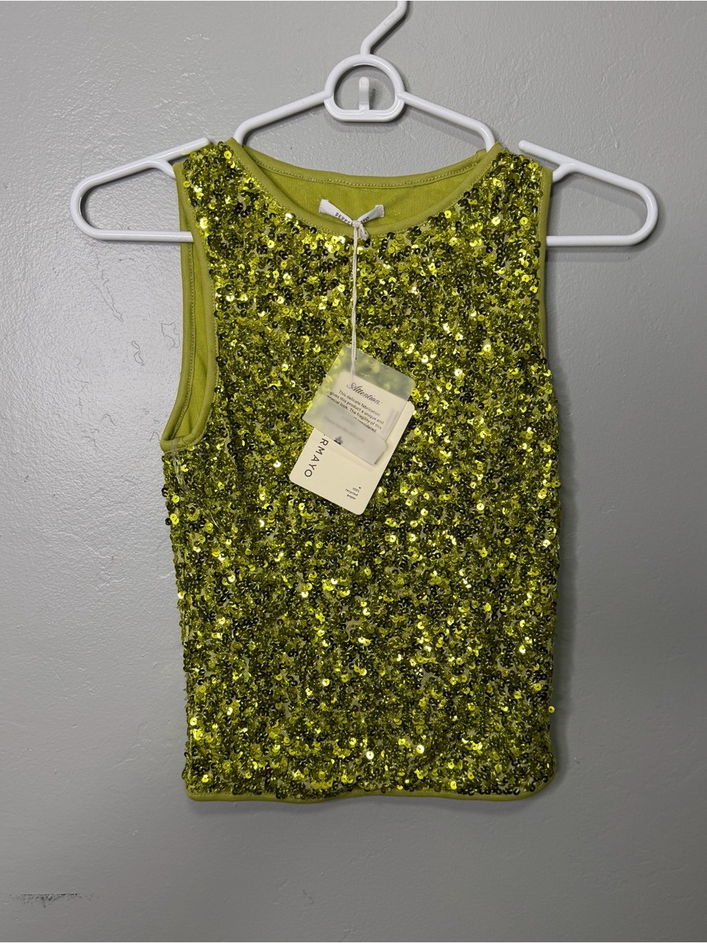 Peppermayo After Midnight Sequin Racer Tank Top Olive Green Sparkle NWT Sz 2